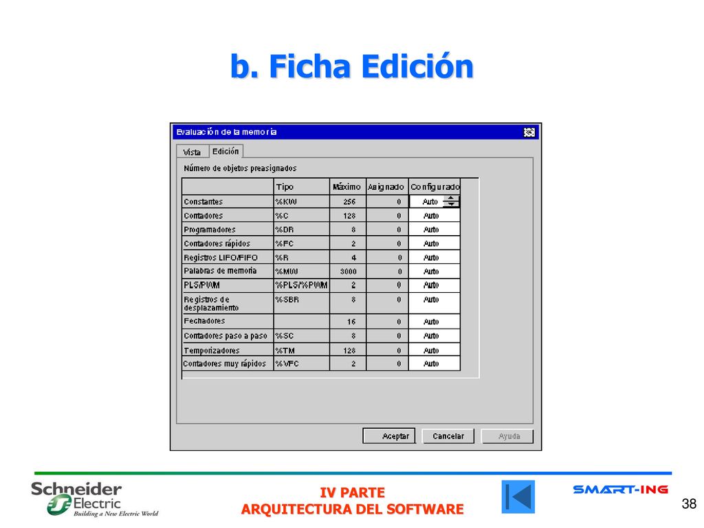 b. Ficha Edición La ficha Edición muestra la lista de objetos disponibles y utilizados por la aplicación.