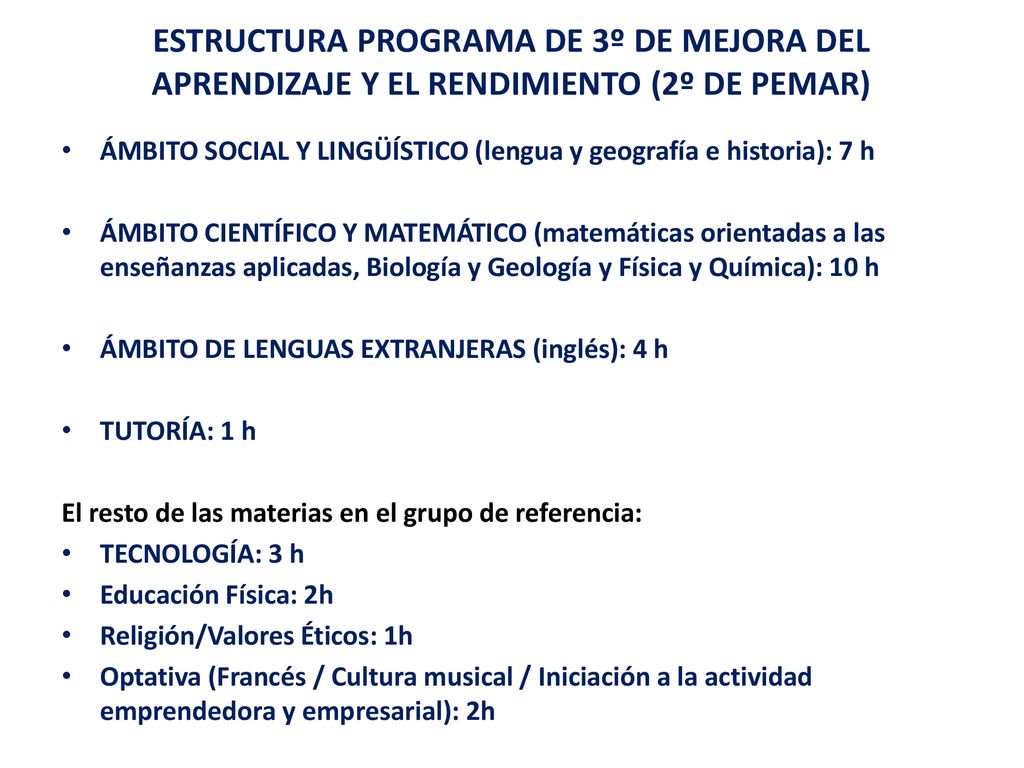 ESTRUCTURA PROGRAMA DE 3º DE MEJORA DEL APRENDIZAJE Y EL RENDIMIENTO (2º DE PEMAR)