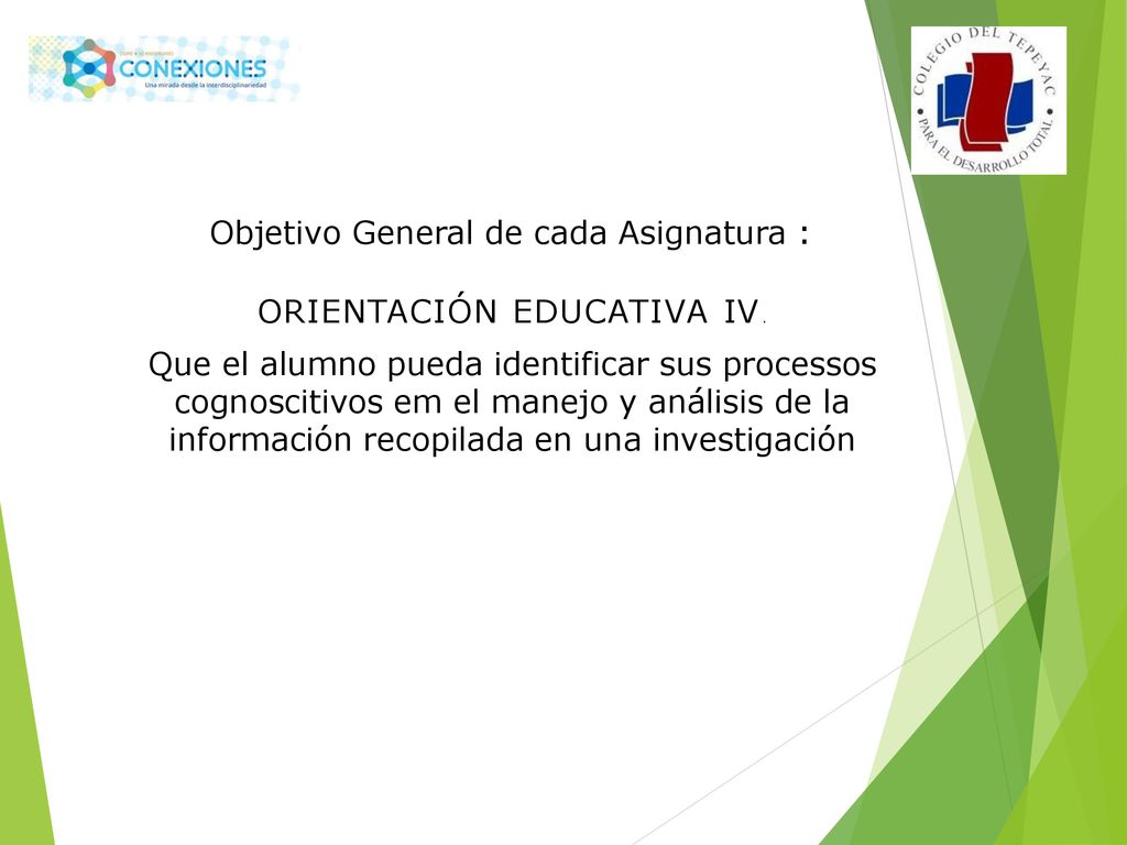 Objetivo General de cada Asignatura : ORIENTACIÓN EDUCATIVA IV .