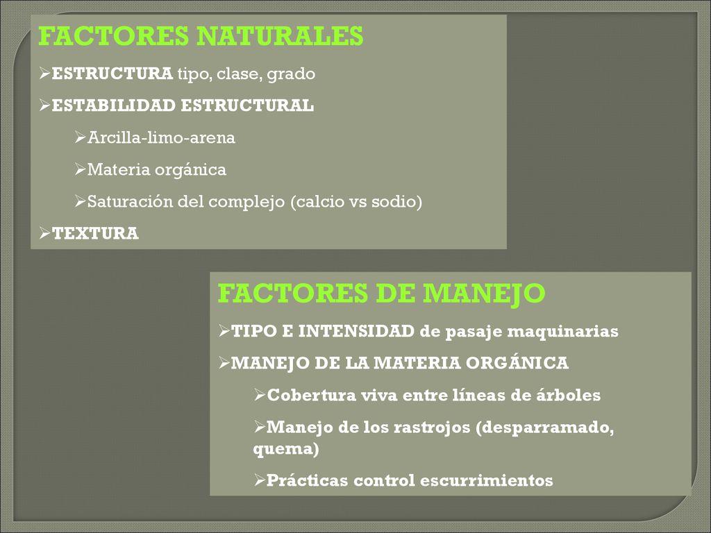 FACTORES NATURALES FACTORES DE MANEJO ESTRUCTURA tipo, clase, grado