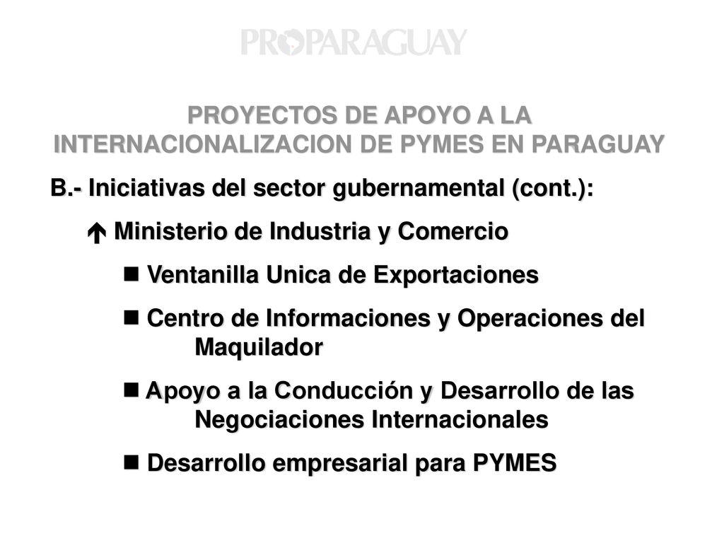 PROYECTOS DE APOYO A LA INTERNACIONALIZACION DE PYMES EN PARAGUAY