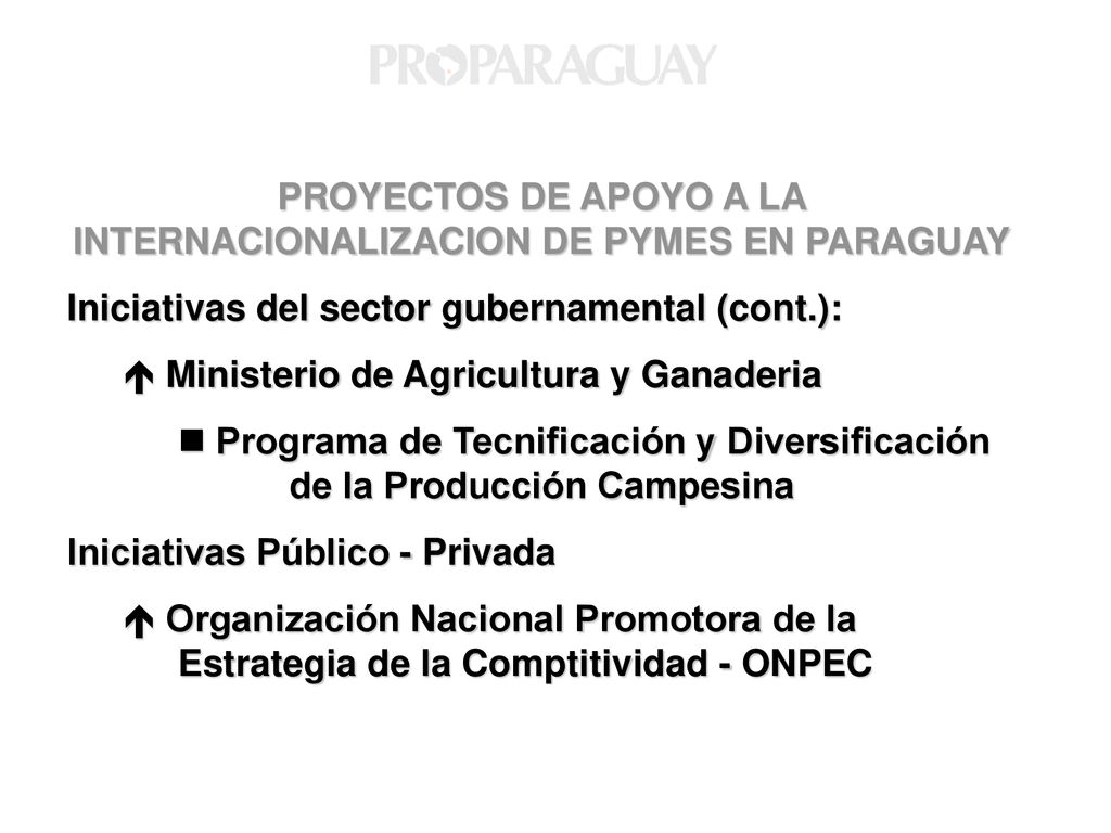 PROYECTOS DE APOYO A LA INTERNACIONALIZACION DE PYMES EN PARAGUAY