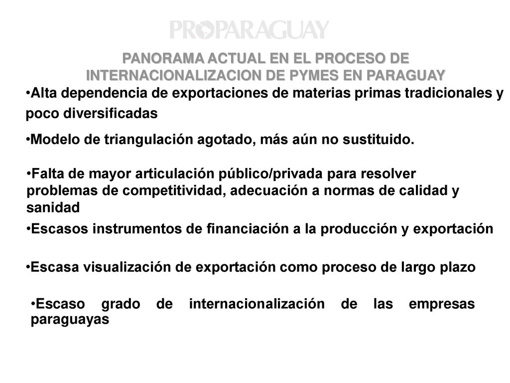 PANORAMA ACTUAL EN EL PROCESO DE INTERNACIONALIZACION DE PYMES EN PARAGUAY