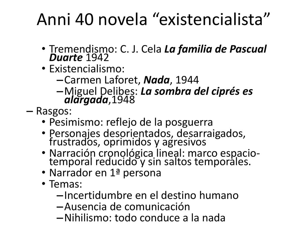 Anni 40 novela existencialista