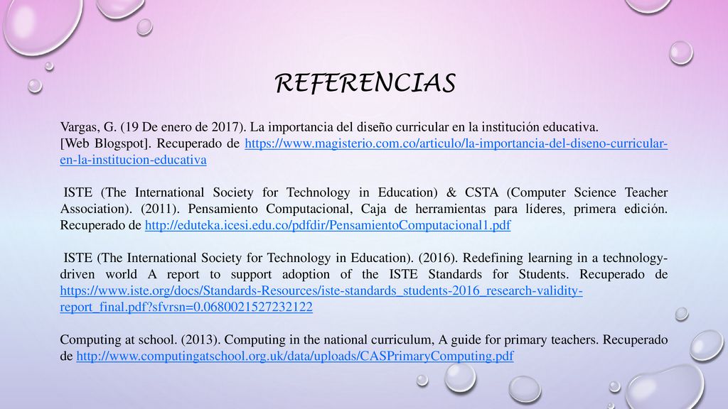 Referencias Vargas, G. (19 De enero de 2017). La importancia del diseño curricular en la institución educativa.