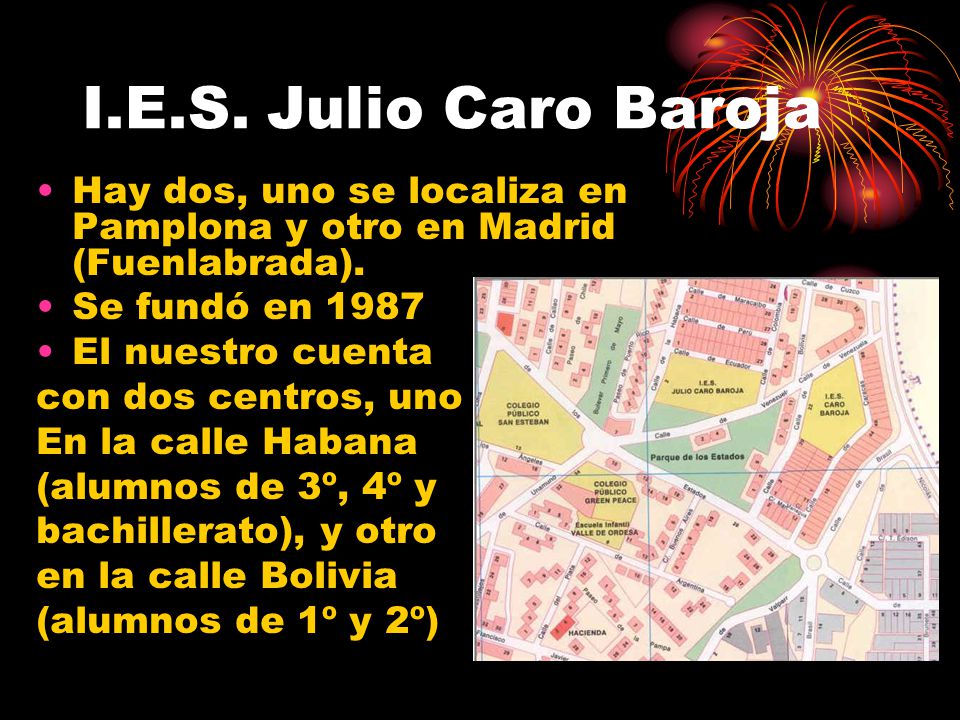 I.E.S. Julio Caro Baroja Hay dos, uno se localiza en Pamplona y otro en Madrid (Fuenlabrada). Se fundó en