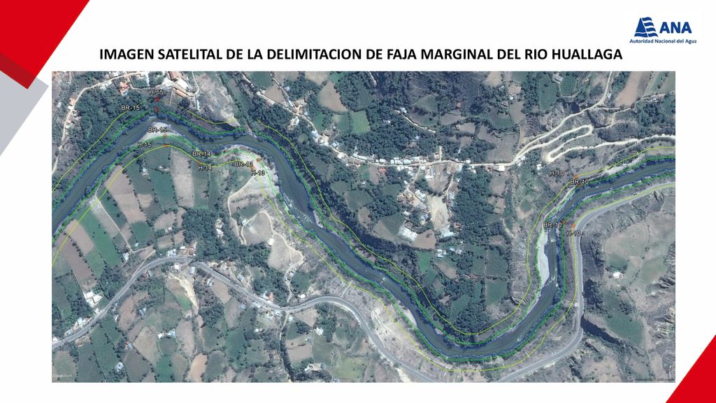 IMAGEN SATELITAL DE LA DELIMITACION DE FAJA MARGINAL DEL RIO HUALLAGA