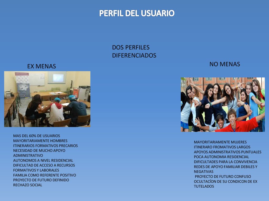 PERFIL DEL USUARIO DOS PERFILES DIFERENCIADOS NO MENAS EX MENAS