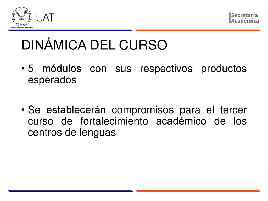 DINÁMICA DEL CURSO 5 módulos con sus respectivos productos esperados
