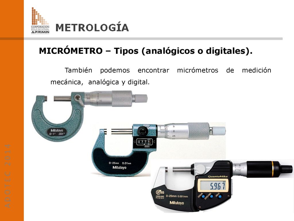 MICRÓMETRO – Tipos (analógicos o digitales).