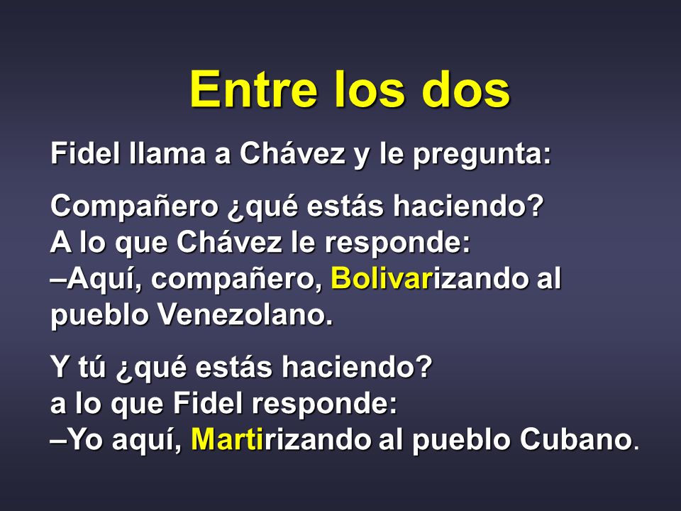 Entre los dos Fidel llama a Chávez y le pregunta:
