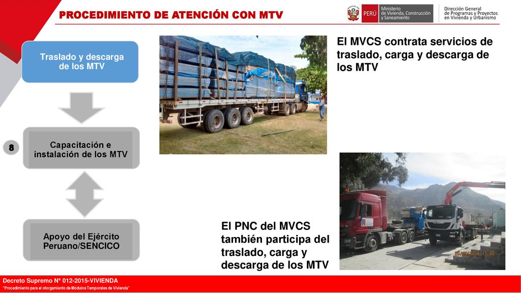 El MVCS contrata servicios de traslado, carga y descarga de los MTV