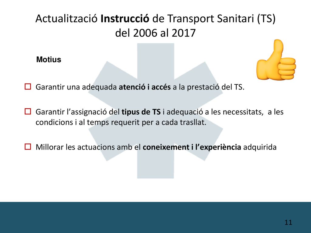 Actualització Instrucció de Transport Sanitari (TS) del 2006 al 2017