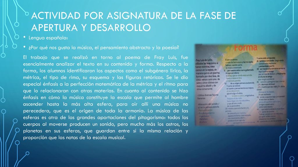 Actividad por asignatura de la fase de APERTURA y desarrollo