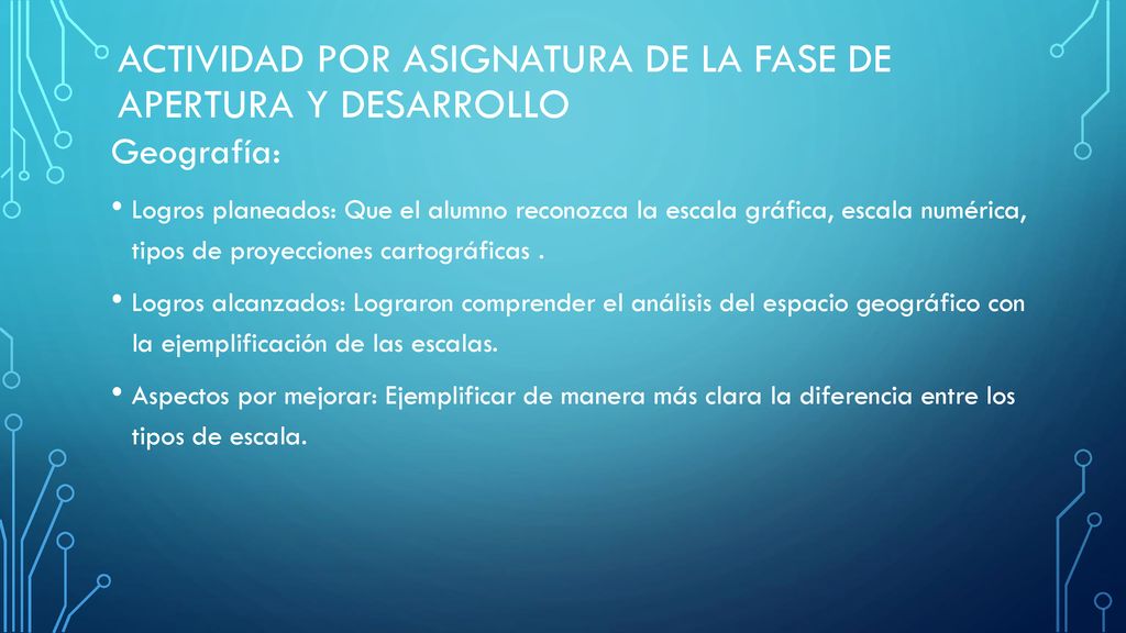Actividad por asignatura de la fase de apertura y desarrollo