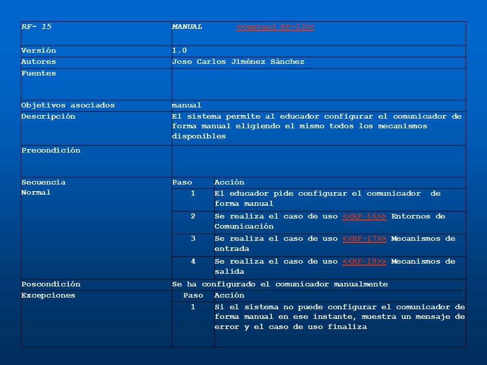 RF- 15 MANUAL <<extend RF-13>> Versión Autores. Jose Carlos Jiménez Sánchez. Fuentes.