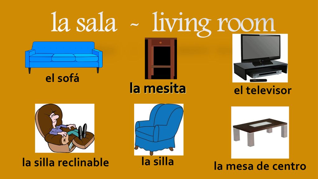 la sala - living room la mesita el sofá el televisor la silla