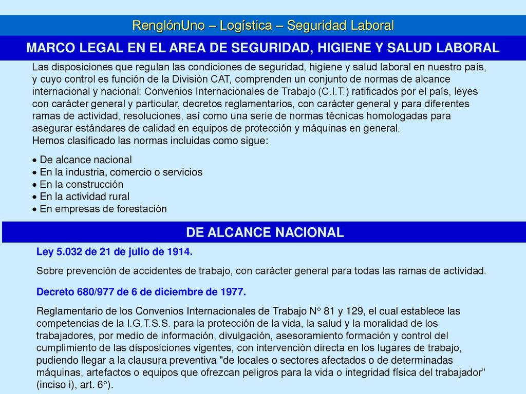 MARCO LEGAL EN EL AREA DE SEGURIDAD, HIGIENE Y SALUD LABORAL