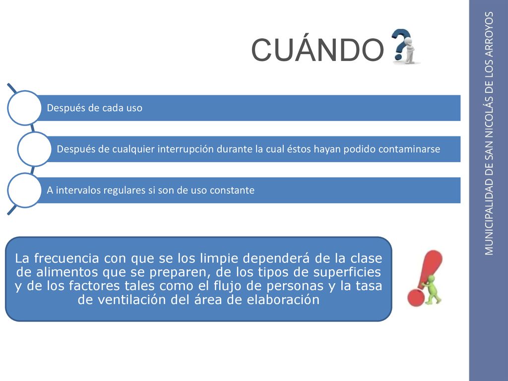 CUÁNDO Después de cada uso. Después de cualquier interrupción durante la cual éstos hayan podido contaminarse.
