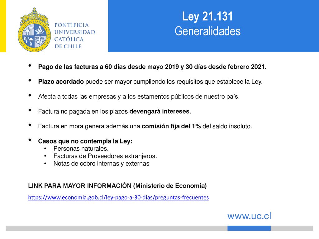 Ley Generalidades. Pago de las facturas a 60 días desde mayo 2019 y 30 días desde febrero