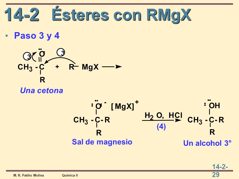 Ésteres con RMgX Paso 3 y 4 Una cetona Sal de magnesio Un alcohol 3° R