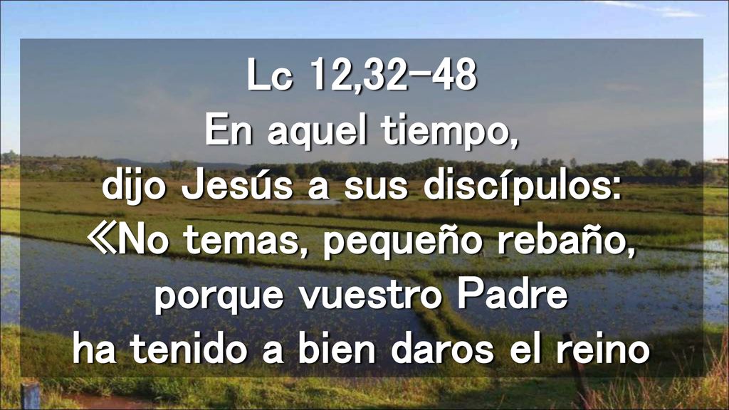 Lc 12,32-48 En aquel tiempo, dijo Jesús a sus discípulos: «No temas, pequeño rebaño, porque vuestro Padre ha tenido a bien daros el reino
