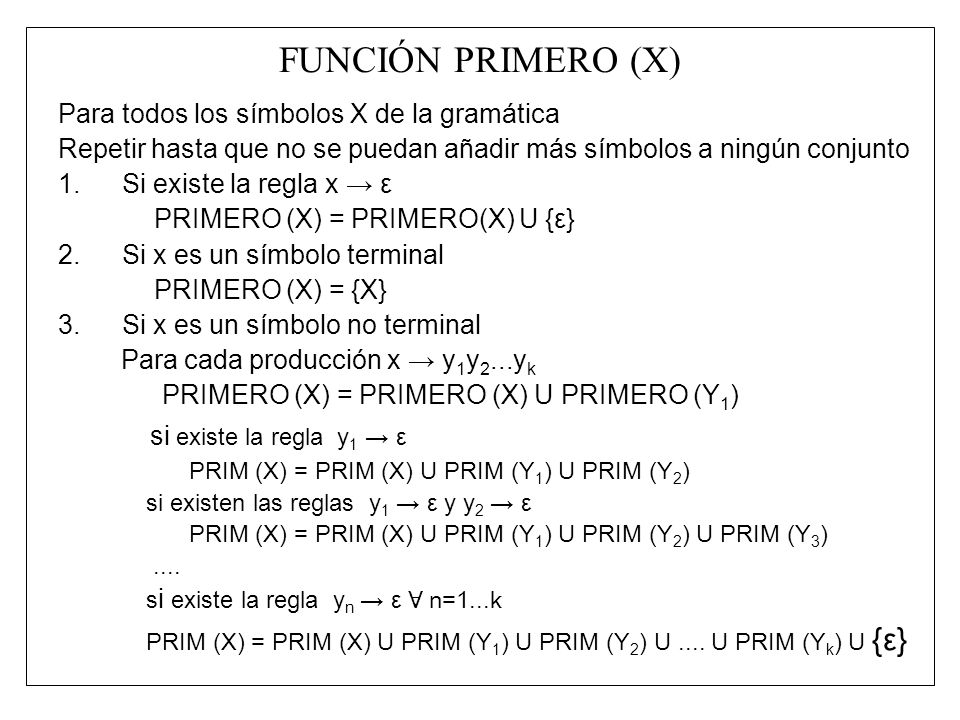 FUNCIÓN PRIMERO (X) si existe la regla y1 → ε
