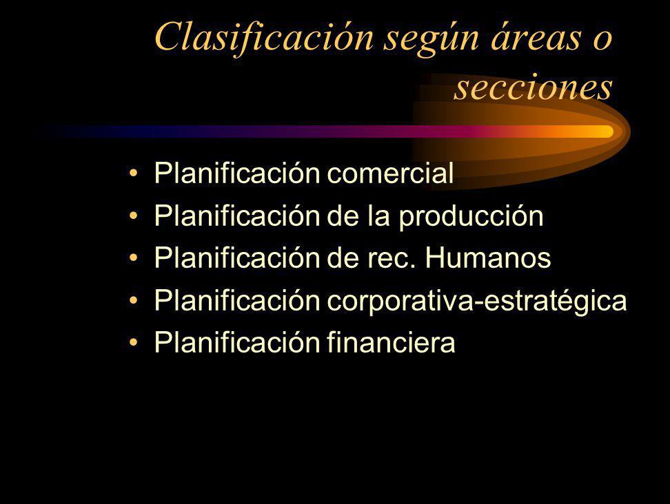 Clasificación según áreas o secciones