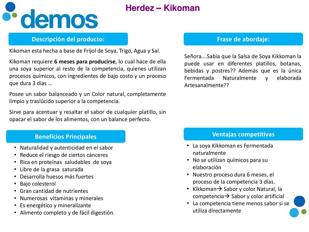 Descripción del producto: Ventajas competitivas Beneficios Principales