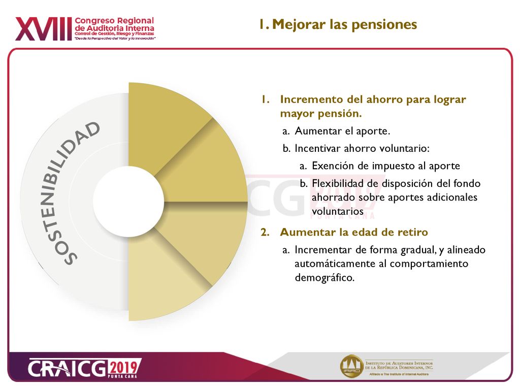 1. Mejorar las pensiones Incremento del ahorro para lograr mayor pensión. Aumentar el aporte. Incentivar ahorro voluntario: