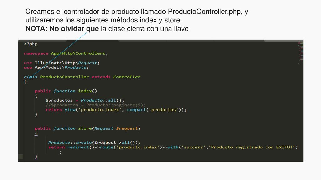 Creamos el controlador de producto llamado ProductoController