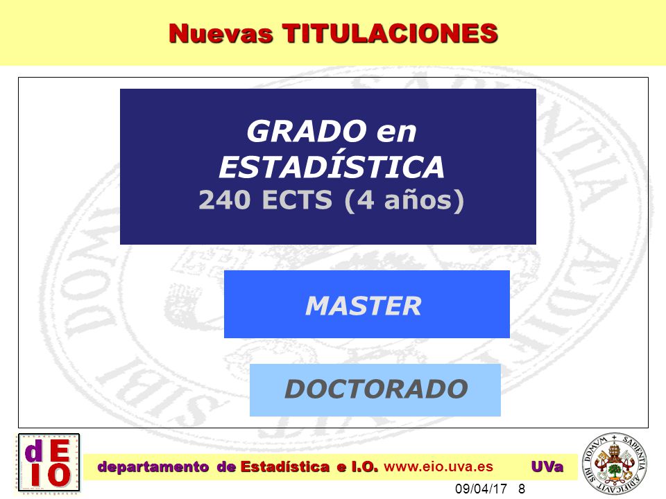 GRADO en ESTADÍSTICA Nuevas TITULACIONES 240 ECTS (4 años) MASTER