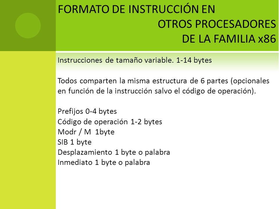 FORMATO DE INSTRUCCIÓN EN OTROS PROCESADORES DE LA FAMILIA x86