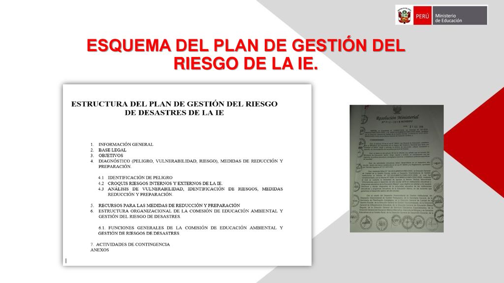 ESQUEMA DEL PLAN DE GESTIÓN DEL RIESGO DE LA IE.