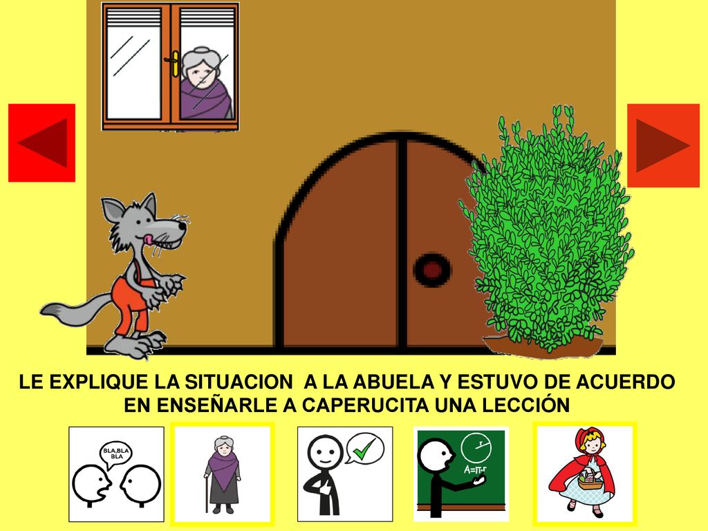 LE EXPLIQUE LA SITUACION A LA ABUELA Y ESTUVO DE ACUERDO EN ENSEÑARLE A CAPERUCITA UNA LECCIÓN