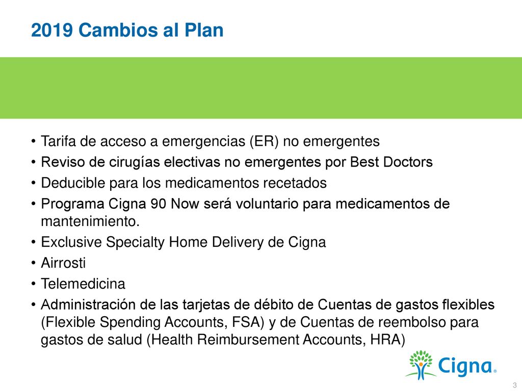 2019 Cambios al Plan Tarifa de acceso a emergencias (ER) no emergentes