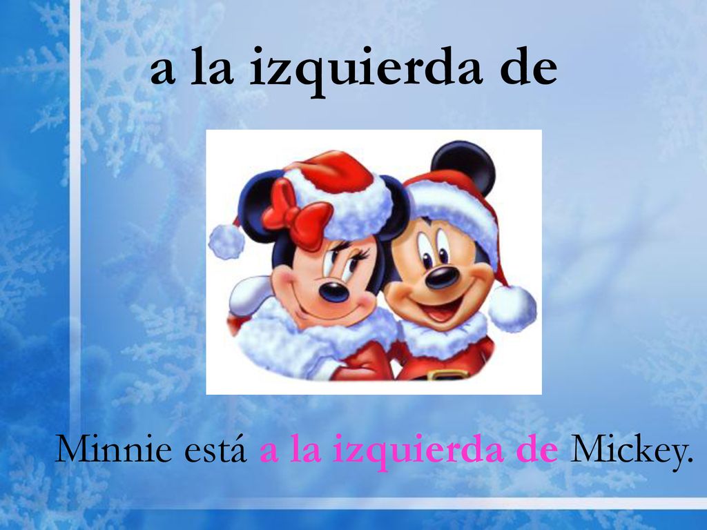a la izquierda de Minnie está a la izquierda de Mickey.