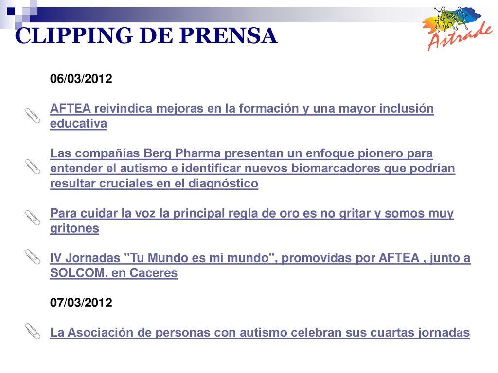 CLIPPING DE PRENSA 06/03/2012. AFTEA reivindica mejoras en la formación y una mayor inclusión educativa.