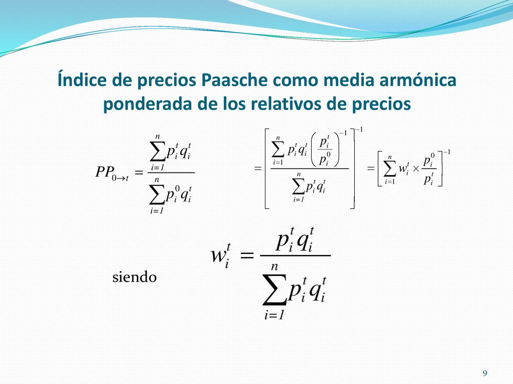 Índice de precios Paasche como media armónica ponderada de los relativos de precios
