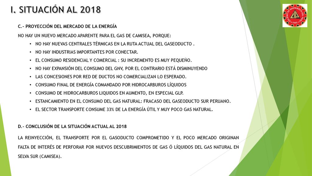 I. SITUACIÓN AL 2018 C.- PROYECCIÓN DEL MERCADO DE LA ENERGÍA