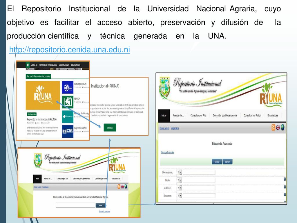 El Repositorio Institucional de la Universidad Nacional Agraria, cuyo objetivo es facilitar el acceso abierto, preservación y difusión de la producción científica y técnica generada en la UNA.