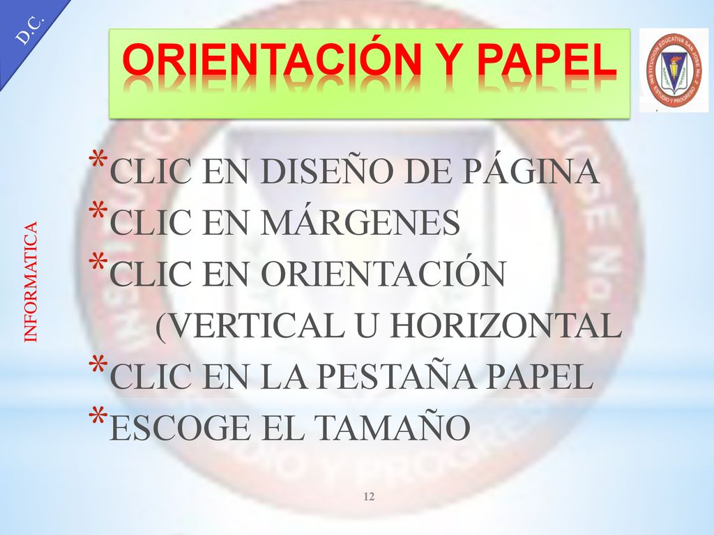 ORIENTACIÓN Y PAPEL CLIC EN DISEÑO DE PÁGINA CLIC EN MÁRGENES