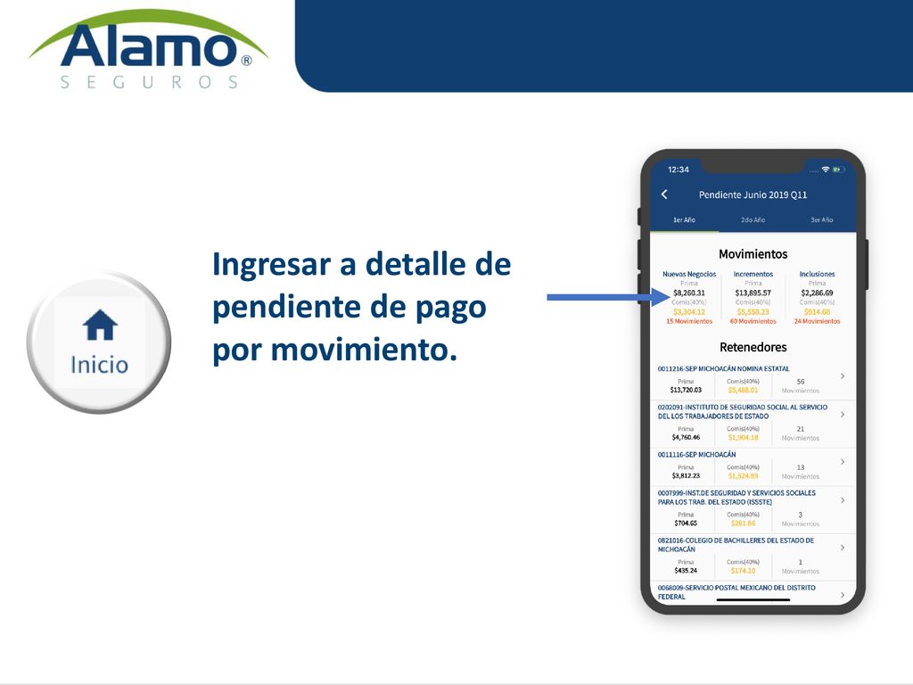 Ingresar a detalle de pendiente de pago por movimiento.