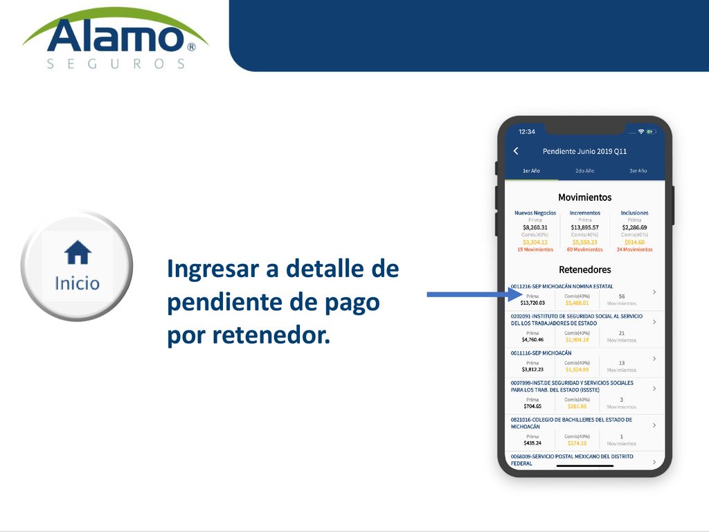 Ingresar a detalle de pendiente de pago por retenedor.