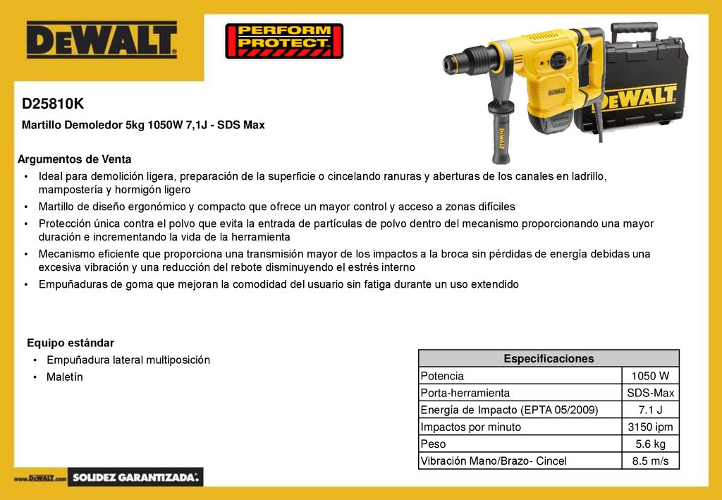 D25810K Martillo Demoledor 5kg 1050W 7,1J - SDS Max