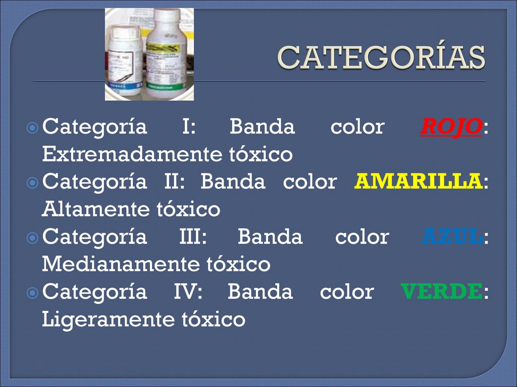 CATEGORÍAS Categoría I: Banda color ROJO: Extremadamente tóxico