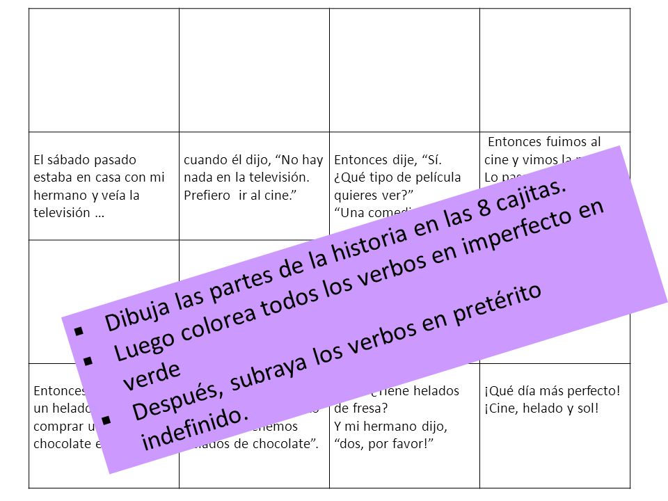 Dibuja las partes de la historia en las 8 cajitas.