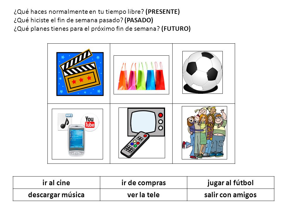 ir al cine ir de compras jugar al fútbol descargar música ver la tele