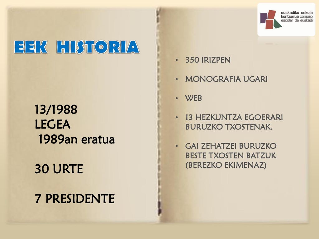EEK HISTORIA 13/1988 LEGEA 1989an eratua 30 URTE 7 PRESIDENTE