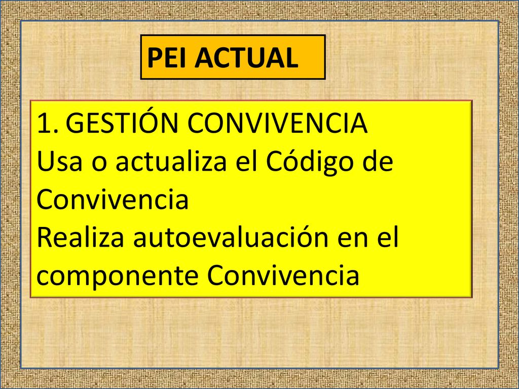 PEI ACTUAL GESTIÓN CONVIVENCIA. Usa o actualiza el Código de Convivencia.